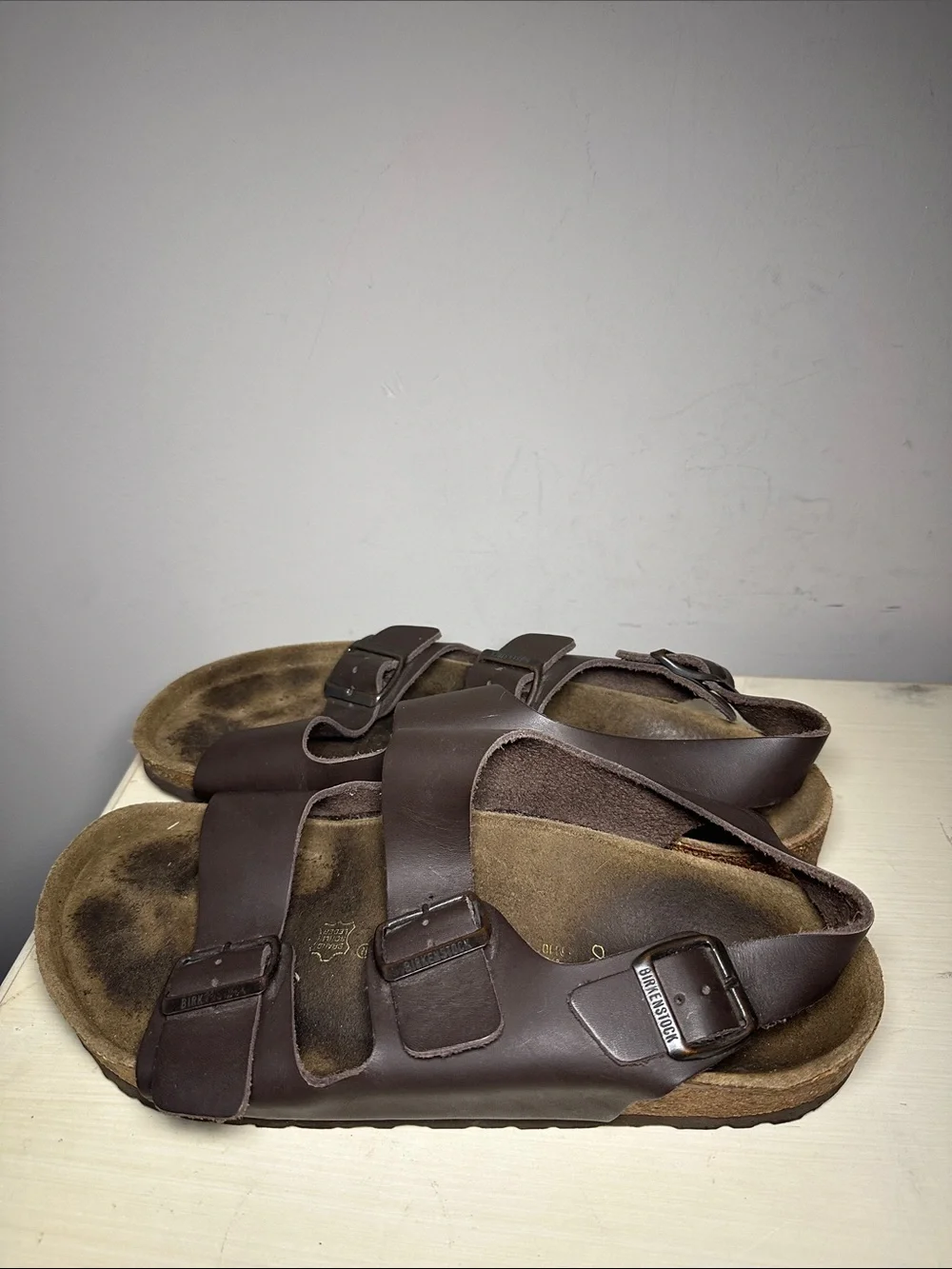 Birkenstock 2 straps and ankle Men's Brown Leather Adjustable Strap Sandals